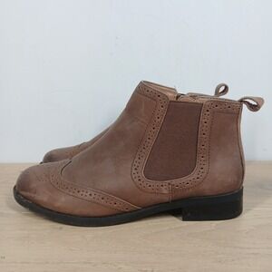 Vionic Sawyer Ankle Boots Womens 7 Brown Leather Chelsea Brogue Comfort Support